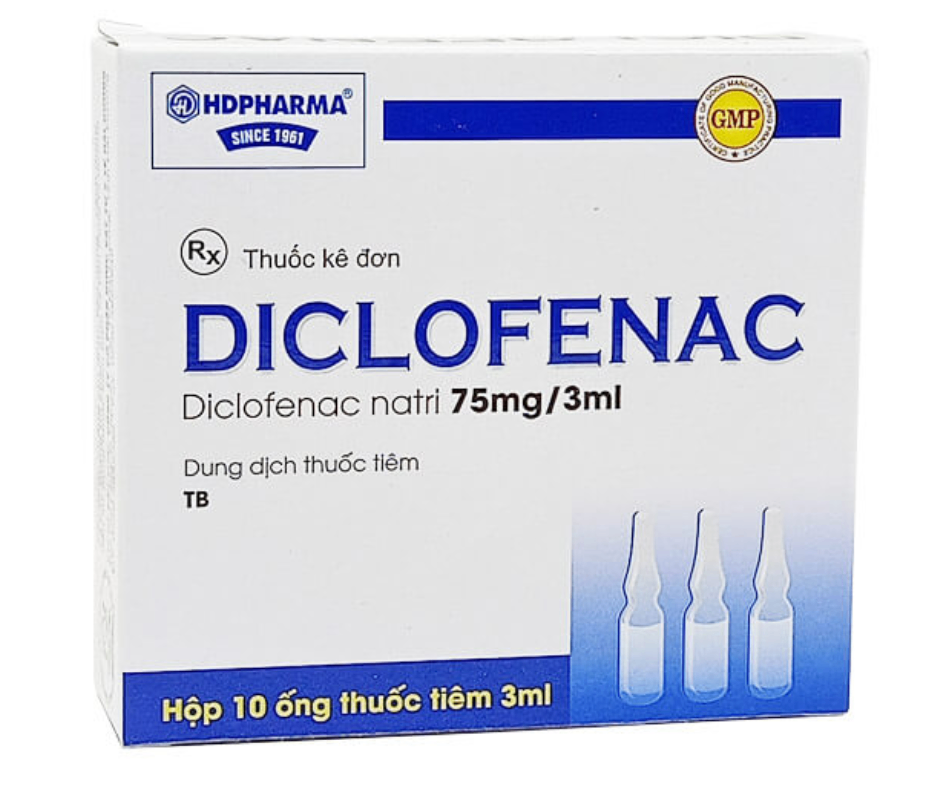 2954. Diclofenac - (Diclofenac Natri 75mg/3ml) - [Thùng 120 hộp; hộp 10 ống; ống 3 ml] Hải Dương - Việt Nam