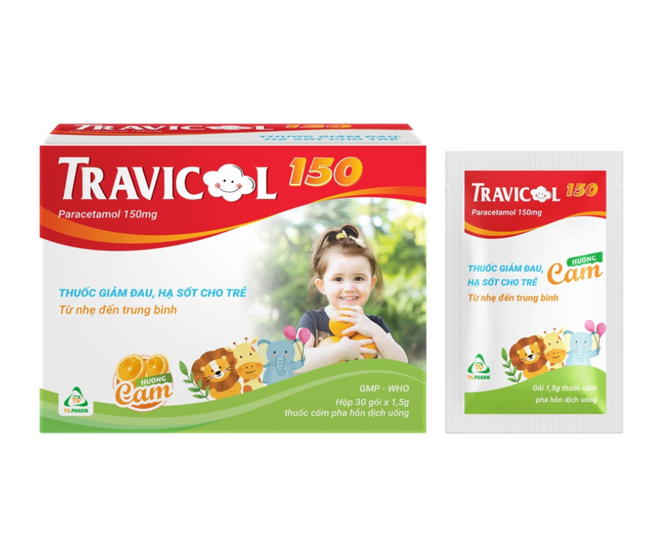 2996. Travicol 150 - (Paracetamol 150mg) - [Thùng 100 Hộp; Hộp 30 Gói; Gói 1.5 G] Trà Vinh - Việt Nam
