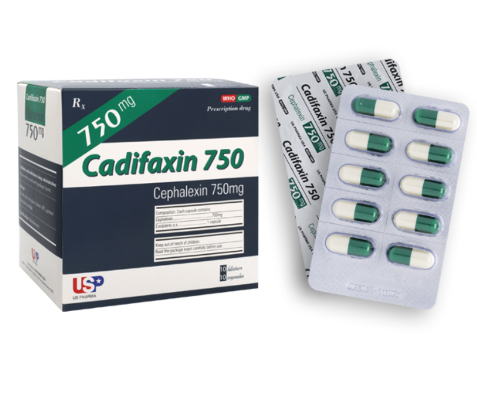3069. Cadifaxin 750 - (Cephalexin 750mg) - [Thùng 100 hộp; hộp 10 vỉ; vỉ 10 viên] Us Pharma Usa - Việt Nam