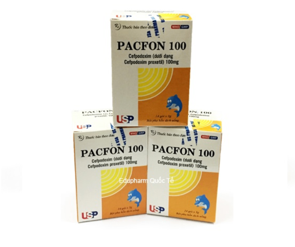 3085. Pacfon 100 - (Cefpodoxim 100mg) - [Thùng 115 Hộp; Hộp 14 Gói; Gói 3 G] Us Pharma Usa - Việt Nam