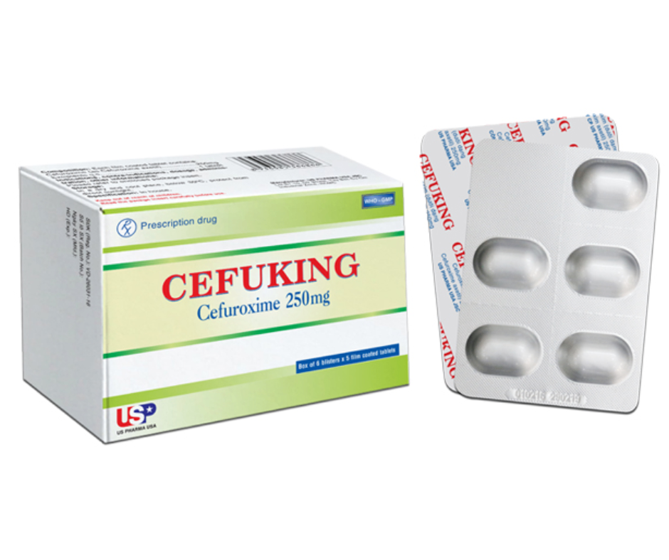 3089. Cefuking 250 - (Cefuroxim 250mg) - [Thùng 60 hộp; hộp 6 vỉ; vỉ 5 viên] Us Pharma Usa - Việt Nam