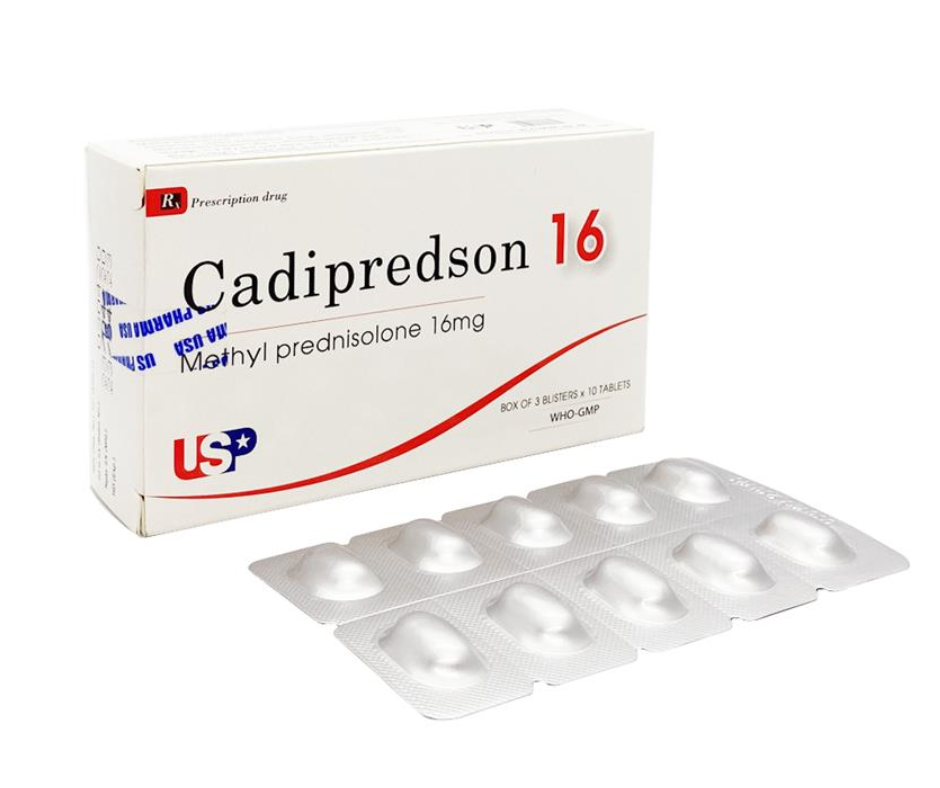 3107. Cadipredson 16 - (Methyl prednisolon 16mg) - [Thùng 140 hộp; hộp 3 vỉ; vỉ 10 viên] Us Pharma Usa - Việt Nam