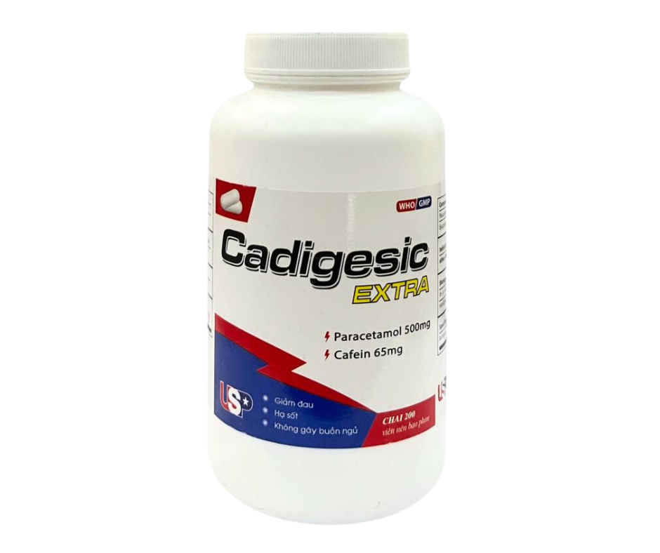 3133. Cadigesic Extra - (Paracetamol 500mg + Cafein 65mg) - [Thùng 50 Chai; Chai 200 Viên] Us Pharma Usa - Việt Nam