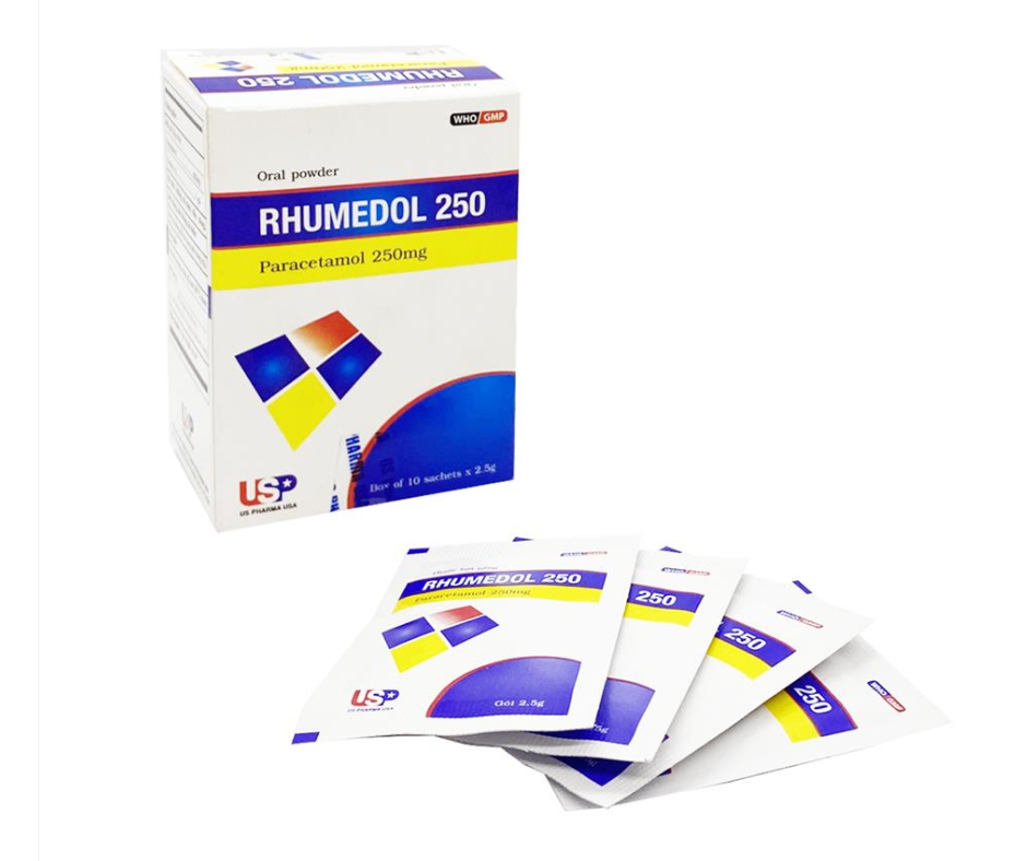 3137. Rhumedol 250 - (Paracetamol 250mg) - [Thùng 152 Hộp; Hộp 10 Gói; Gói 1.5 G] Us Pharma Usa - Việt Nam