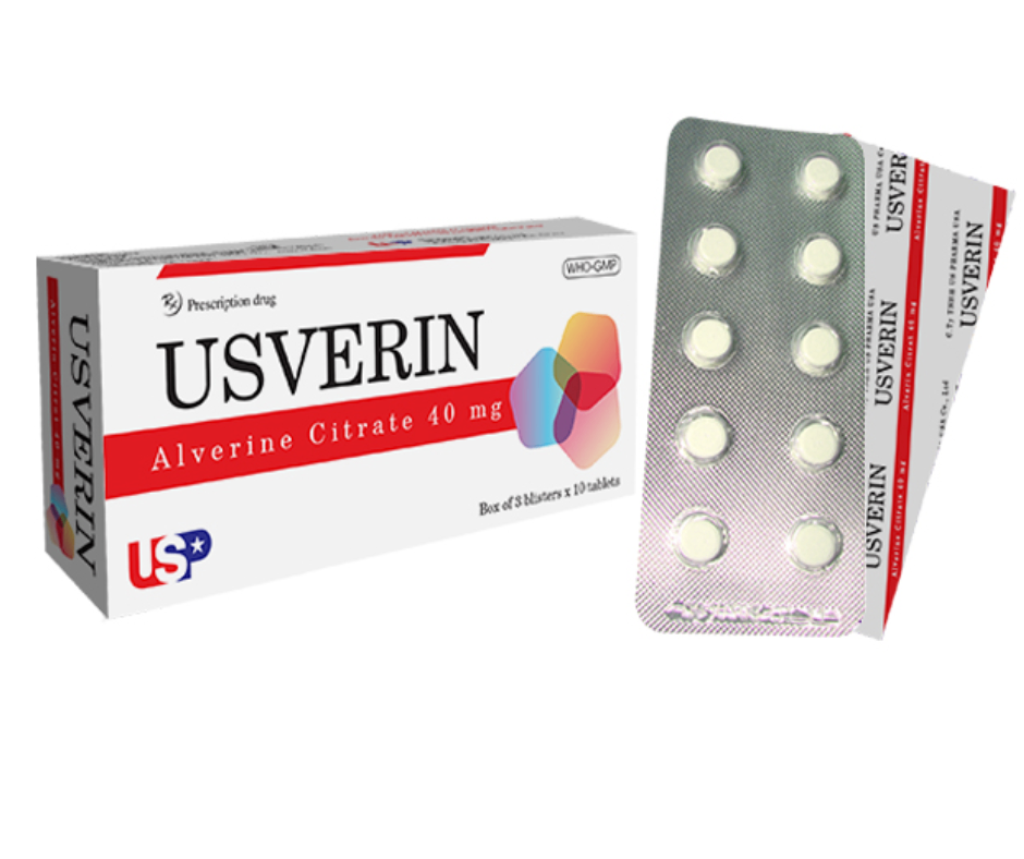 3147. Usverin - (Alverin citrat 40mg) - [Thùng 196 hộp; hộp 3 vỉ; vỉ 10 viên] Us Pharma Usa - Việt Nam