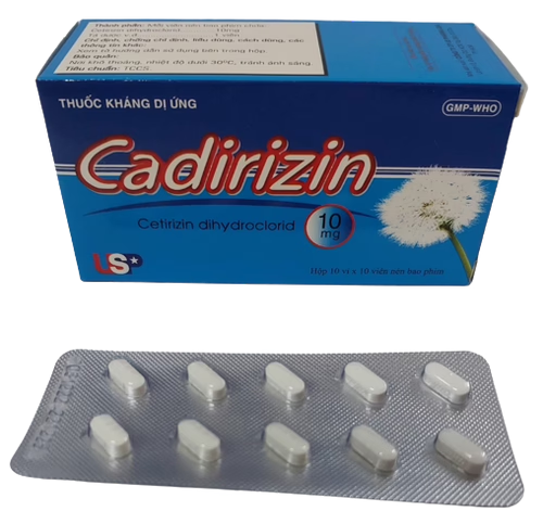 3159. Cadirizin 10 Mg - (Cetirizin 10mg) - [Thùng 168 Hộp; Hộp 10 Vỉ; Vỉ 10 Viên] Us Pharma Usa - Việt Nam