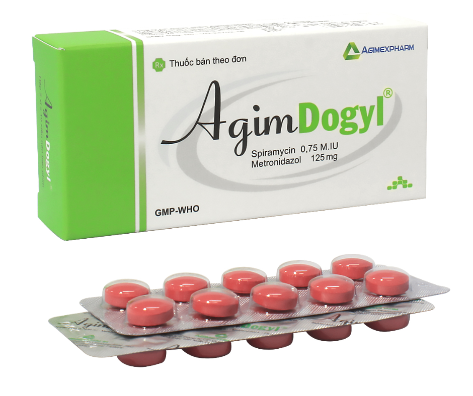 3183. (KSĐB) Agimdogyl - (Spiramycin 750.000IU + Metronidazol 125mg) - [Thùng 144 Hộp; Hộp 4 Vỉ; Vỉ 10 Viên] Agimexpharm - Việt Nam