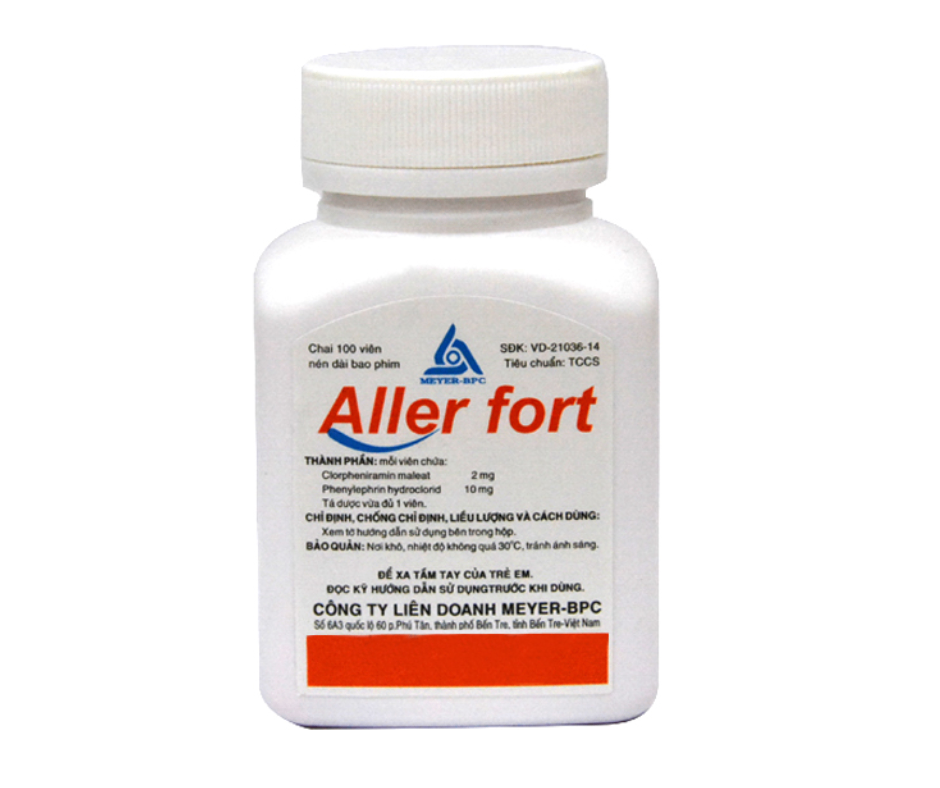 3252. Aller Fort (Chai) - (Clorpheniramin maleat 2mg + Phenyllephrin hydrocloric 10mg) - [Thùng 120 chai; chai 100 viên] Meyer-Bpc - Việt Nam
