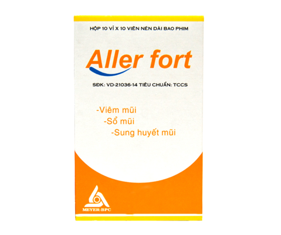 3253. Aller Fort (Vỉ) - (Clorpheniramin maleat 2mg + Phenyllephrin hydrocloric 10mg) - [Thùng 78 Hộp; Hộp 10 Vỉ; Vỉ 10 Viên] Meyer - Bpc