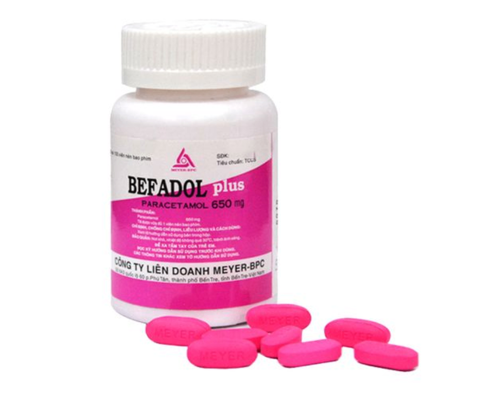 3258. Befadol Plus - (Paracetamol 650mg) - [Thùng 91 chai; chai 100 viên] Meyer-Bpc - Việt Nam