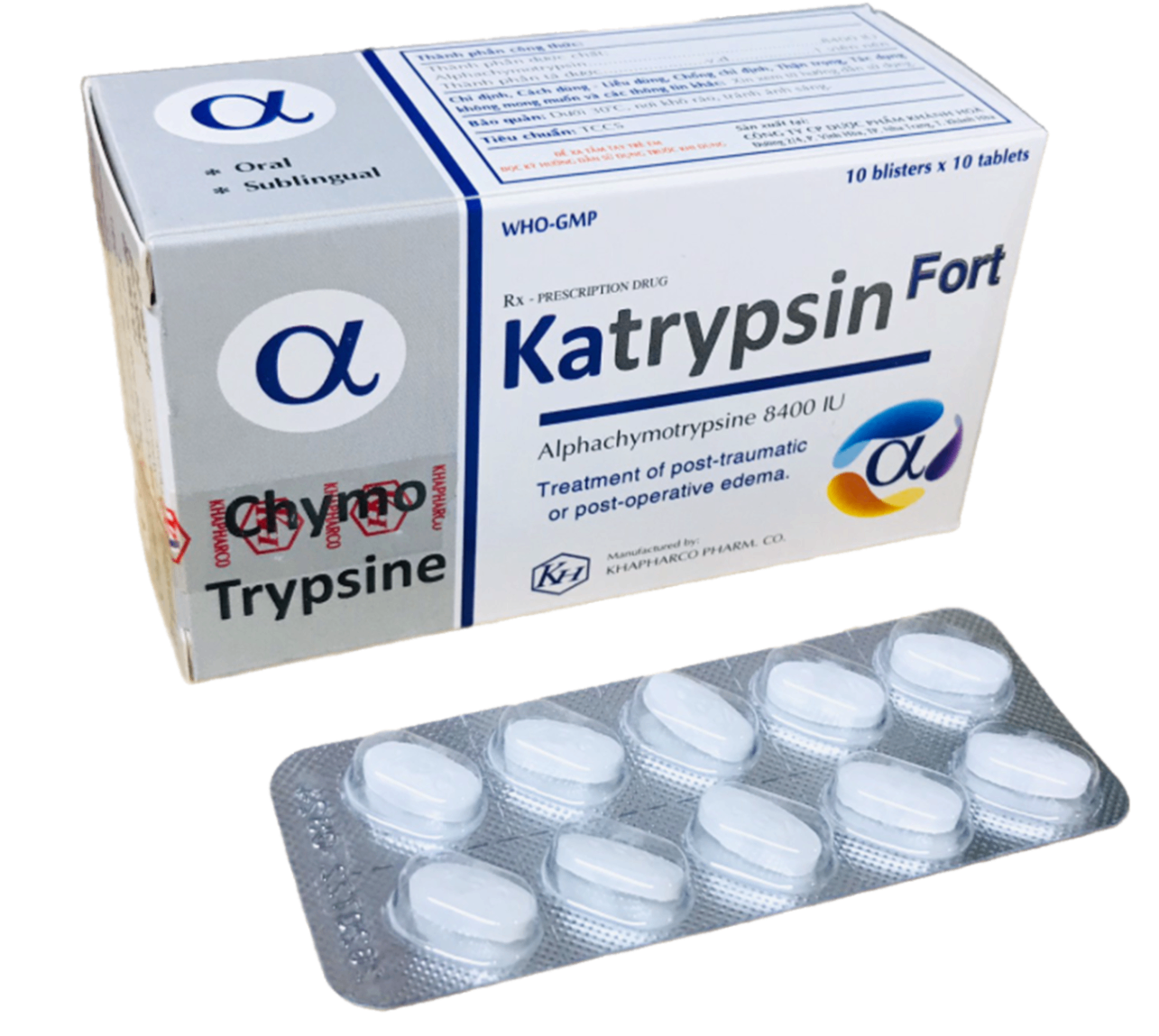 3298. Katrypsin Fort 8400Iu - (Alphachymotrypsin 8.400IU) - [Thùng 324 Hộp; Hộp 10 Vỉ; Vỉ 10 Viên] Khánh Hòa - Việt Nam