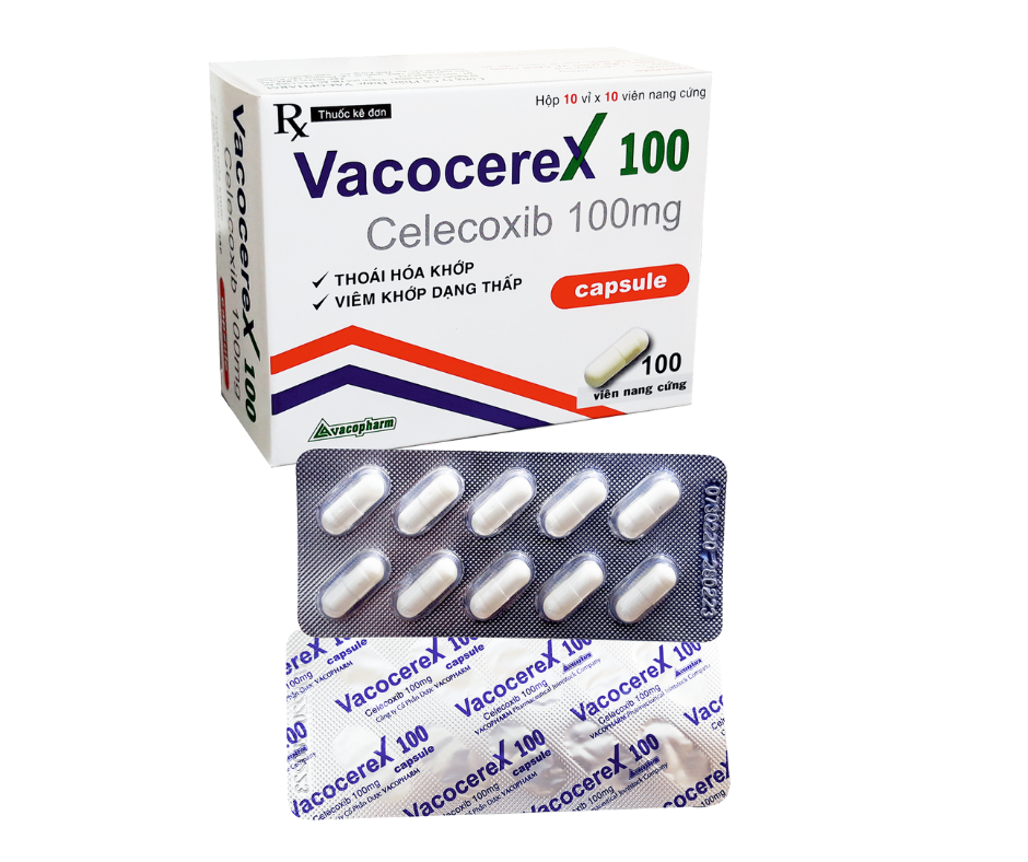 3307. Vacocerex 100 - (Celecoxib 100mg) - [Thùng 80 Hộp; Hộp 10 Vỉ; Vỉ 10 Viên] Vacopharm - Việt Nam