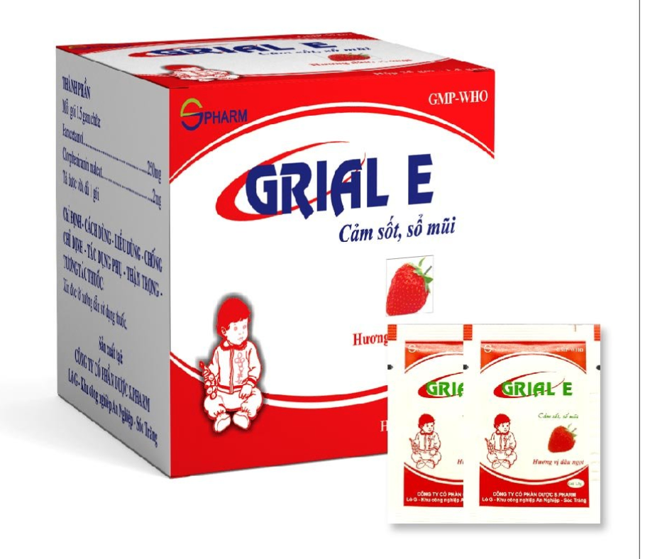 3317. Grial E - (Paracetamol 250mg + Clorpheniramin 2mg) - [Thùng 108 Hộp; Hộp 25 Gói; Gói 1.5 G] S.pharm - Việt Nam