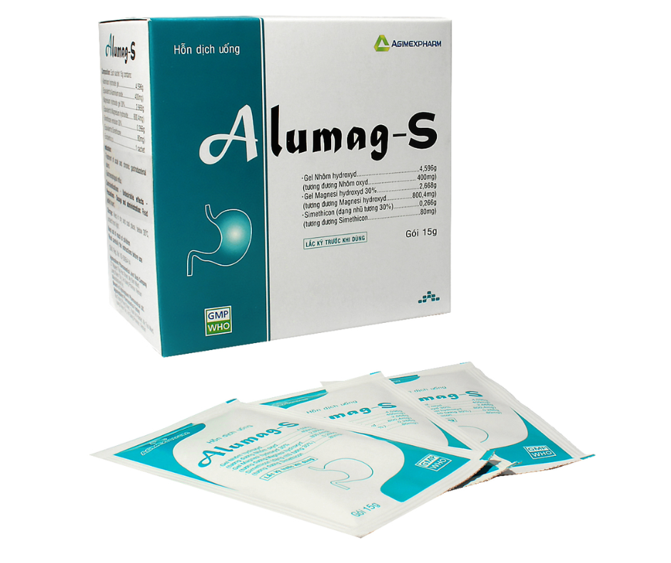 3326. Alumag-S - (Nhôm oxyd 400mg + Magnesi hydroxyd 800.4mg + Simethicone 80mg) - [Thùng 30 Hộp; Hộp 20 Gói; Gói 15 G] Agimexpharm - Việt Nam