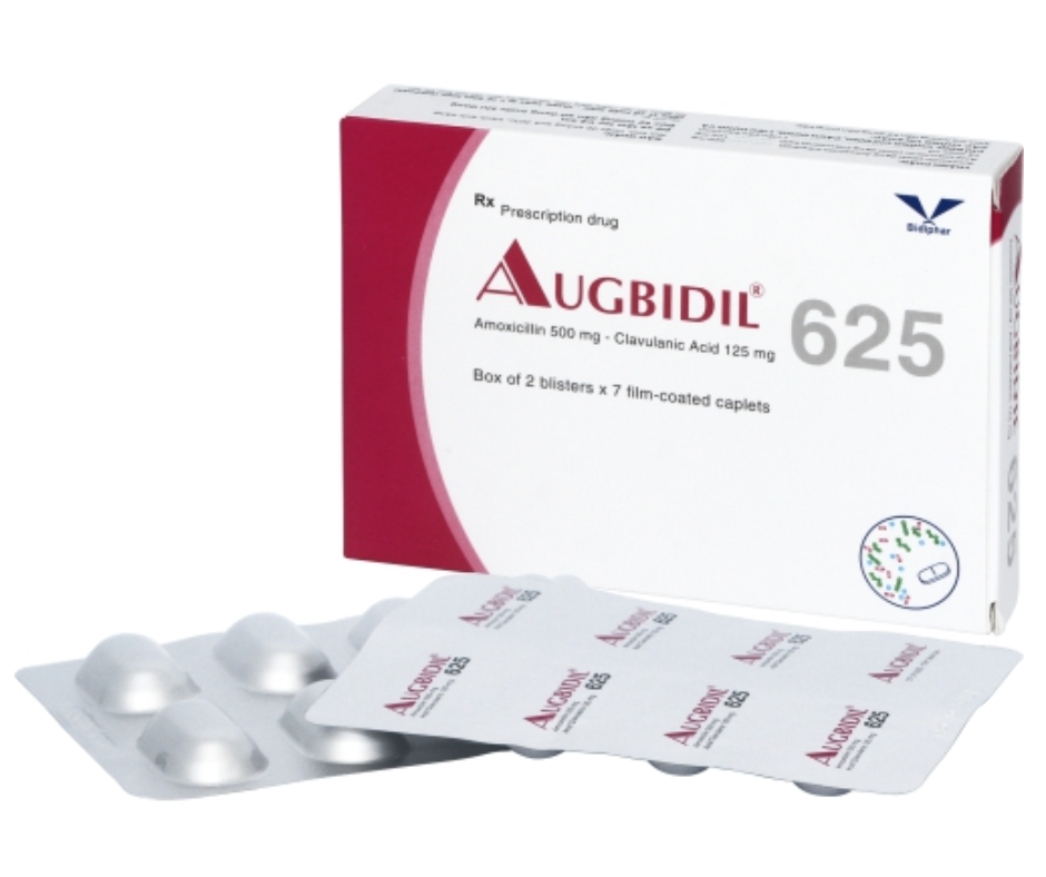 3355. Augbidil 625 - (Amoxicilin 500mg + Acid Clavulanic 125mg) - [Thùng 72 Hộp; Hộp 2 Vỉ; Vỉ 7 Viên] Bidiphar - Việt Nam