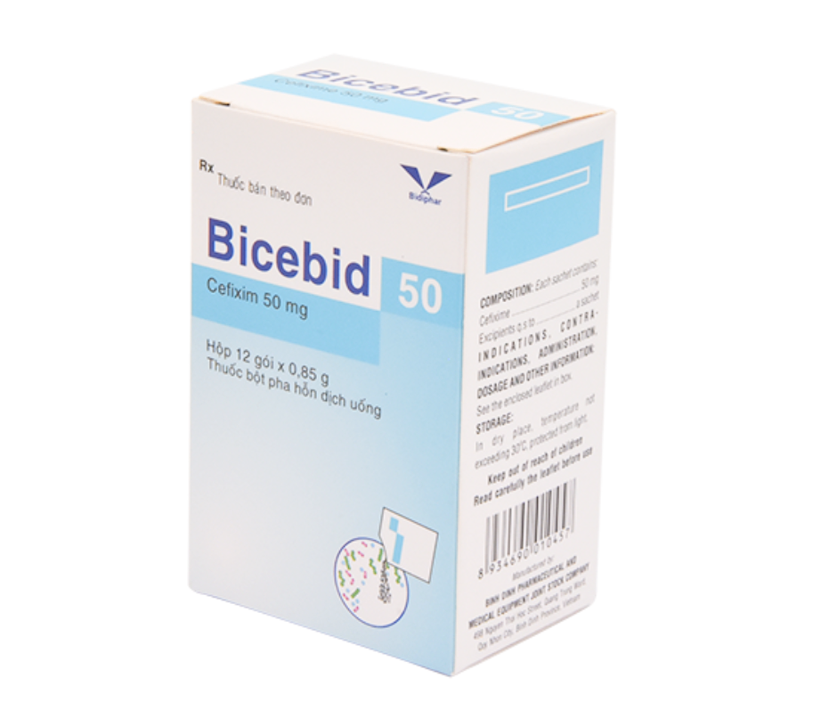 3358. Bicebid 50 - (Cefixim 50mg) - [Thùng 120 Hộp; Hộp 12 G; G 1 Gói] Bidiphar - Việt Nam