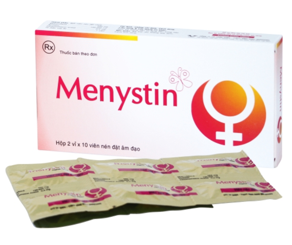 3380. Menystin (Vỉ Xé) - (Metronidazol 500mg + Nystatin 100.000IU + Dexamethason 0.3mg) - [Thùng 96 hộp; hộp 2 vỉ; vỉ 10 viên] Bidiphar - Việt Nam