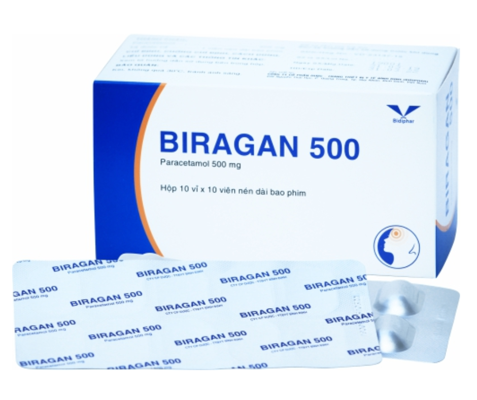 3383. Biragan 500 - (Paracetamol 500mg) - [Thùng 30 hộp; hộp 10 vỉ; vỉ 10 viên] Bidiphar - Việt Nam