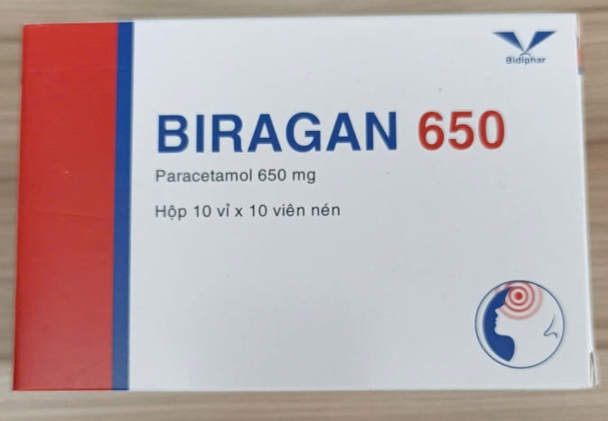 3386. Biragan 650 - (Paracetamol 650mg) - [Thùng 45 hộp; hộp 10 vỉ; vỉ 10 viên] Bidiphar - Việt Nam