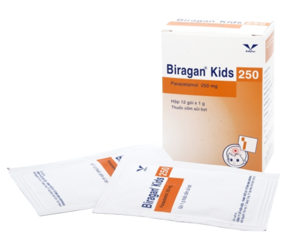 3389. Biragan Kids 250 - (Paracetamol 250mg) - [Thùng 108 Hộp; Hộp 12 Gói; gói 1 G] Bidiphar - Việt Nam