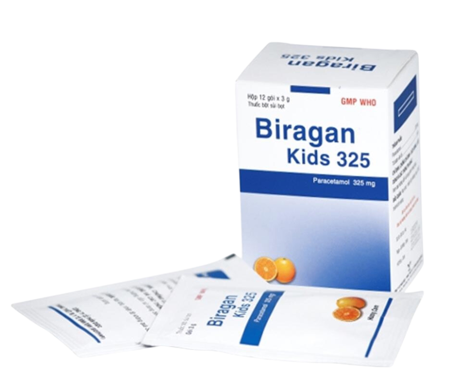 3390. Biragan Kids 325 - (Paracetamol 325mg) - [Thùng 90 Hộp; Hộp 12 Gói; Gói 3 G] Bidiphar - Việt Nam