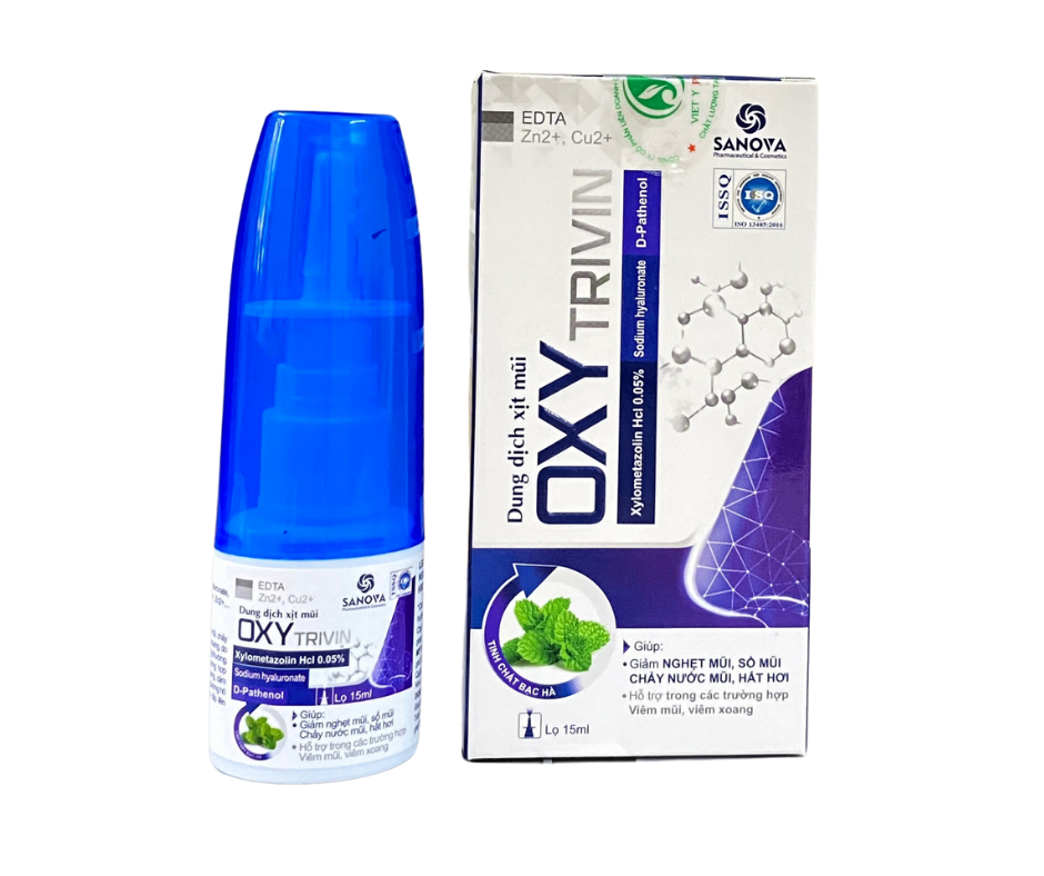 3483. Oxy Trivin - (Xylometazoline HCL 0,05%, Sodium hyaluronate, D-Panthenol, TD bạc hà, Edta, Nacl, Cu2 0.05%) - [Thùng 180 Lọ; Lọ 1 Hộp] Cty Cp Ld Công Nghệ Dp Việt Ý - Việt Nam
