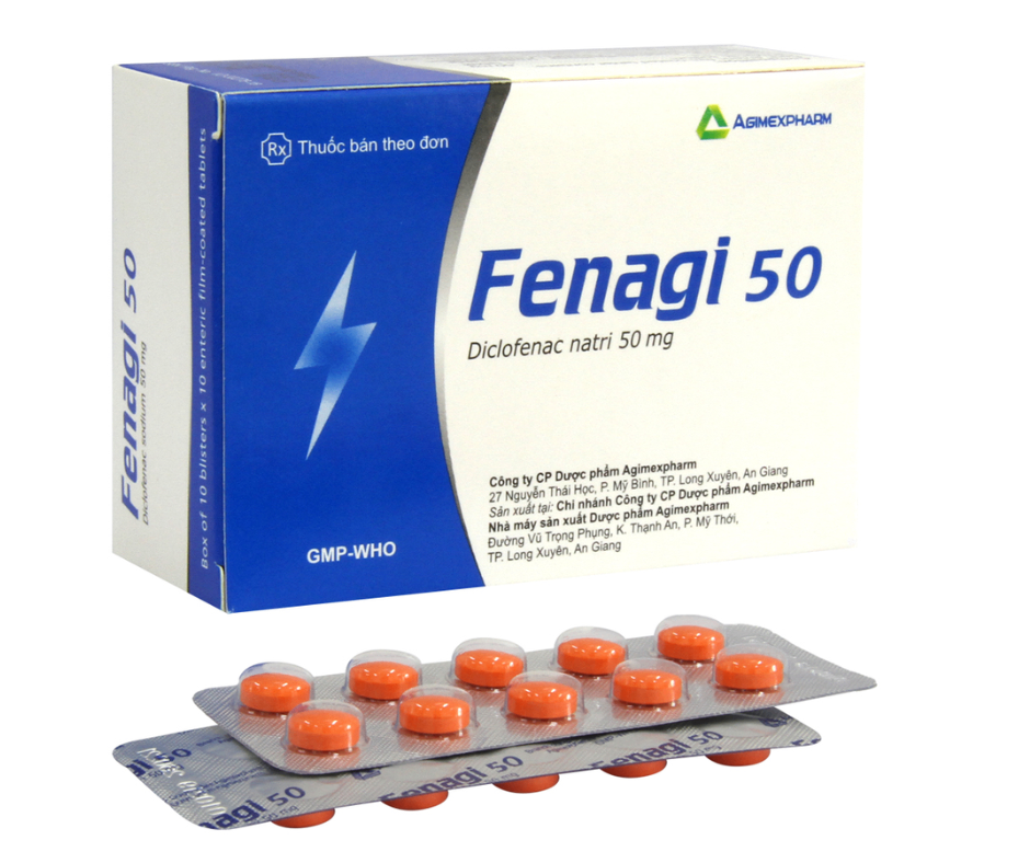 3496. Fenagi 50Mg - (Diclofenac natri 50mg) - [Thùng 144 Hộp; Hộp 10 Vỉ; Vỉ 10 Viên] Agimexpharm - Việt Nam