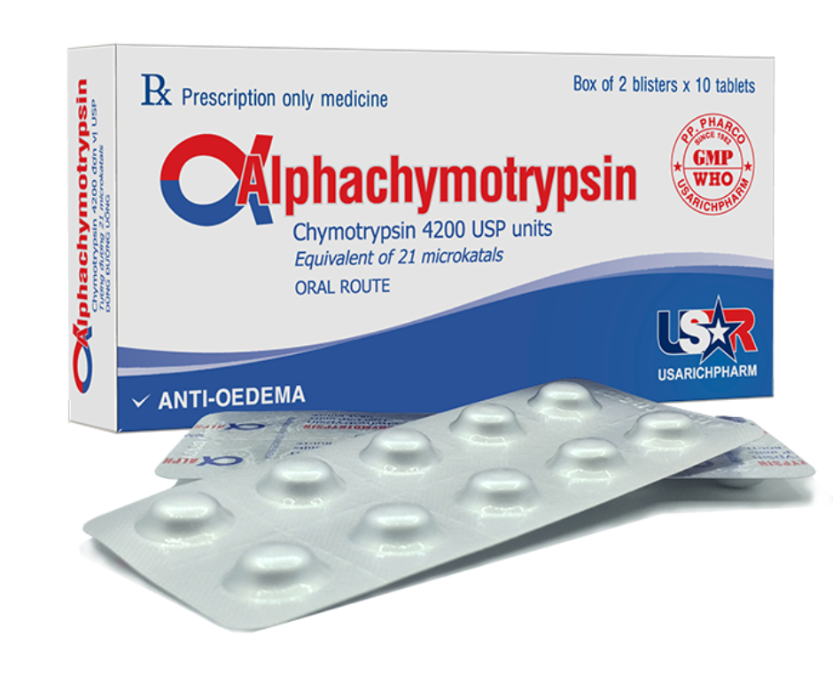 3544. Alphachymotrypsin - [Thùng 840 Hộp; Hộp 2 Vỉ; Vỉ 10 Viên] Pp.pharco - Việt Nam