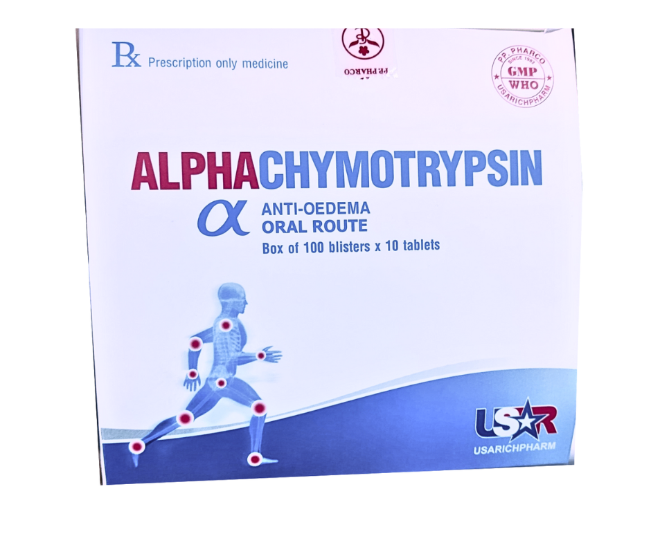 3546. Alphachymotrypsin - (Alphachymotrypsin 2100USP) - [Thùng 36 Hộp; Hộp 100 Vỉ; Vỉ 10 Viên] Pp.pharco - Việt Nam