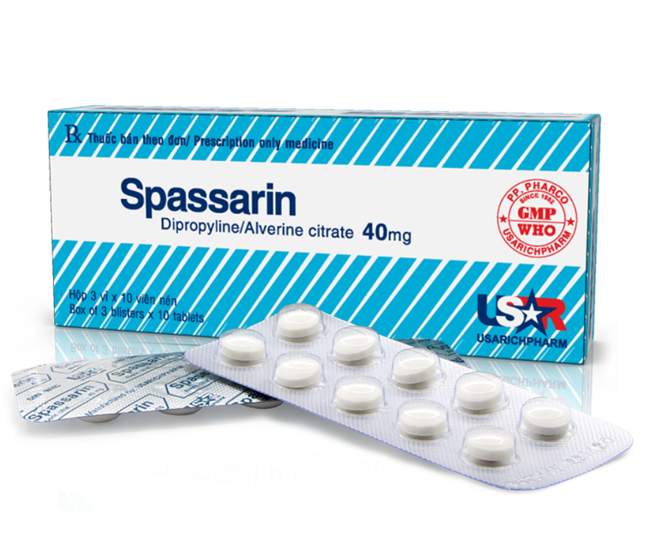 3550. Spassarin - (Alverin citrat 40mg) - [Thùng 600 Hộp; Hộp 3 Vỉ; Vỉ 10 Viên] Pp.pharco - Việt Nam