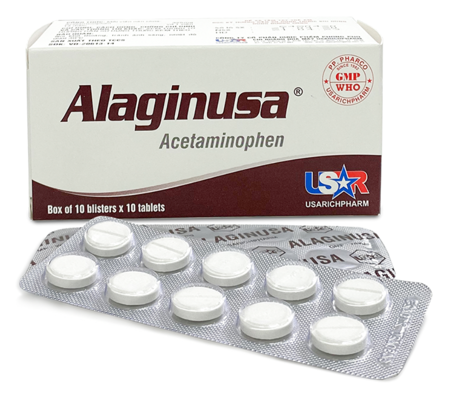 3582. Alaginusa - (Paracetamol 325mg) - [Thùng 180 Hộp; Hộp 10 Vỉ; Vỉ 10 Viên] Pp.pharco - Việt Nam