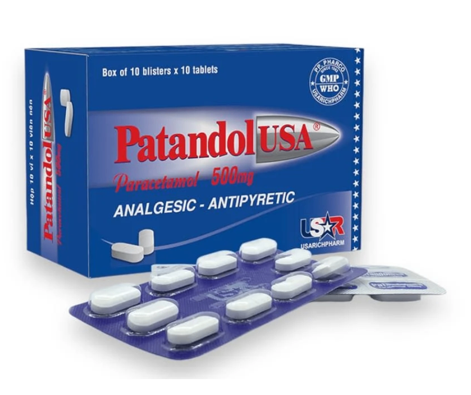 3584. Patandolusa - (Paracetamol 500mg) - [Thùng 150 hộp; hộp 10 vỉ; vỉ 10 viên] Pp.pharco - Việt Nam