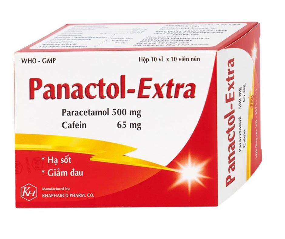 3740. Panactol Extra - (Acetaminophen 500mg + Cafein 65mg) - [Thùng 126 hộp; hộp 10 vỉ; vỉ 10 viên] Khánh Hòa - Việt Nam