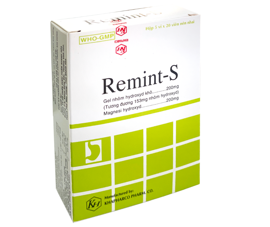 3750. Remint-S - (Gel Al hydroxit 200mg + Mg hydroxit 200mg) - [Thùng 196 hộp; hộp 5 vỉ; vỉ 20 viên] Khánh Hòa - Việt Nam