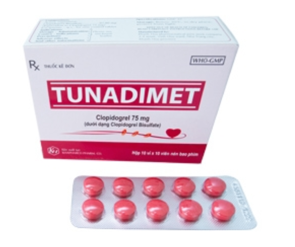 3764. Tunadimet - (Clopidogrel 75mg) - [Thùng 252 hộp; hộp 10 vỉ; vỉ 10 viên] Khánh Hòa - Việt Nam