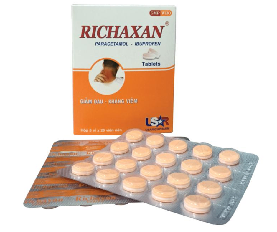 3631. Richaxan - (Paracetamol 325mg + lbuprofen 200mg) - [Thùng 180 hộp; hộp 5 vỉ; vỉ 20 viên] Pp.pharco - Việt Nam