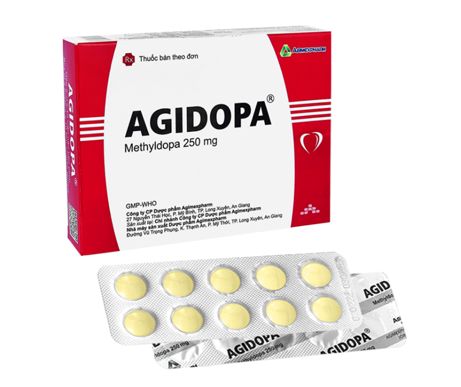 3798. Agidopa - (Methyldopa 250mg) - [Thùng 245 hộp; hộp 2 vỉ; vỉ 10 viên] Agimexpharm - Việt Nam