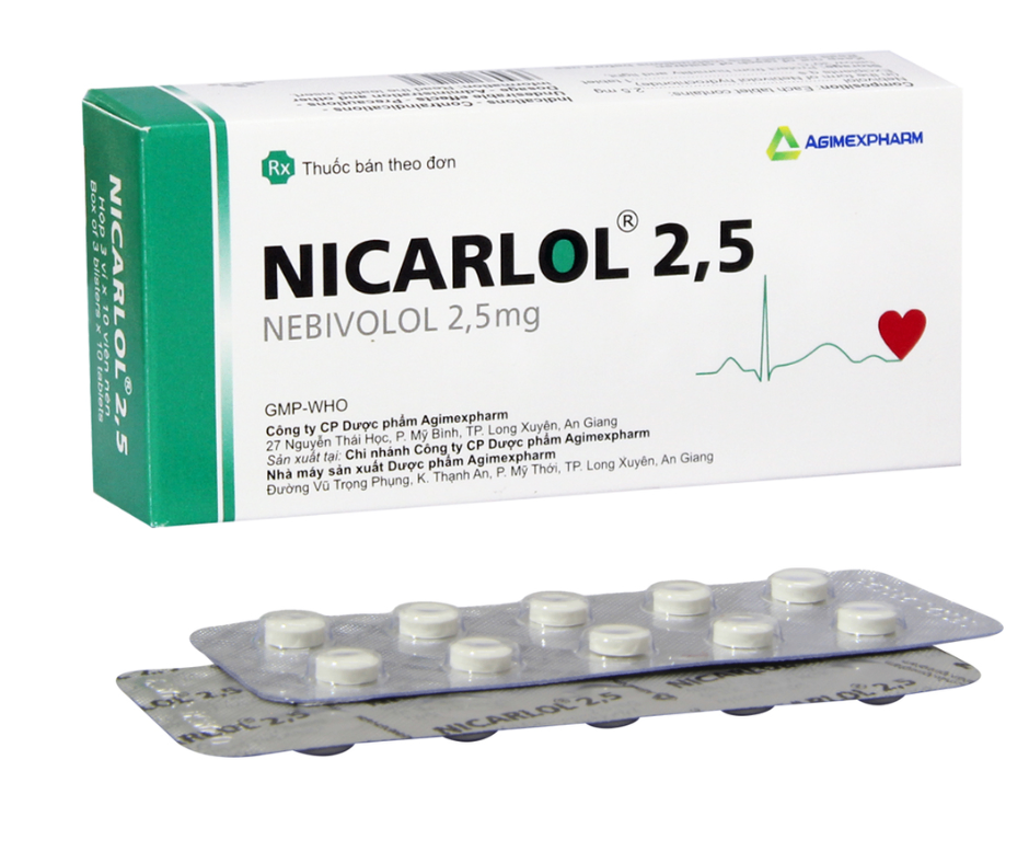 3808. Nicarlol 2,5 - (Nebivolol 2.5mg) - [Thùng 450 Hộp; Hộp 3 Vỉ; Vỉ 10 Viên] Agimexpharm - Việt Nam