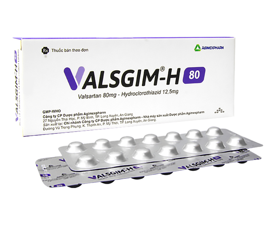 3813. Valsgim-H80 - (Valsartan 80mg + Hydroclorothiazid 12.5mg) - [Thùng 240 hộp; hộp 2 vỉ; vỉ 14 viên] Agimexpharm - Việt Nam
