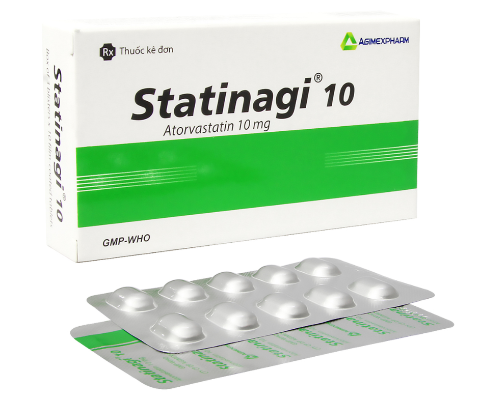 3821. Statinagi 10 - (Atorvastatin 10mg) - [Thùng 168 Hộp; Hộp 6 Vỉ; Vỉ 10 Viên] Agimexpharm - Việt Nam