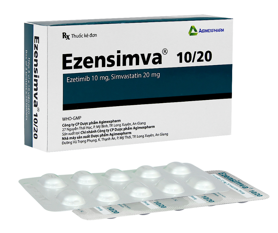 3827. Ezensimva 10/20 - (Ezetimib 10mg + Atorvastatin 20mg) - [Thùng 240 hộp; hộp 3 vỉ; vỉ 10 viên] Agimexpharm - Việt Nam
