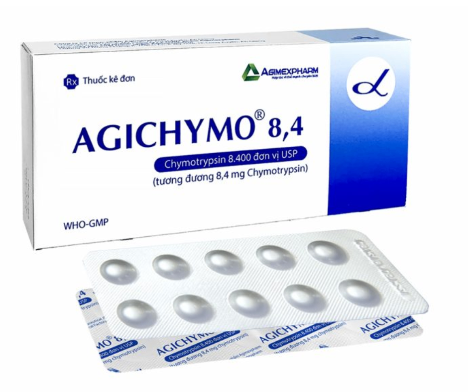 3864. Agichymo 8,4Mg Alu - (Alpha Chymotrypsin 8.4mg) - [Thùng 375 hộp; hộp 2 vỉ; vỉ 10 viên] Agimexpharm - Việt Nam
