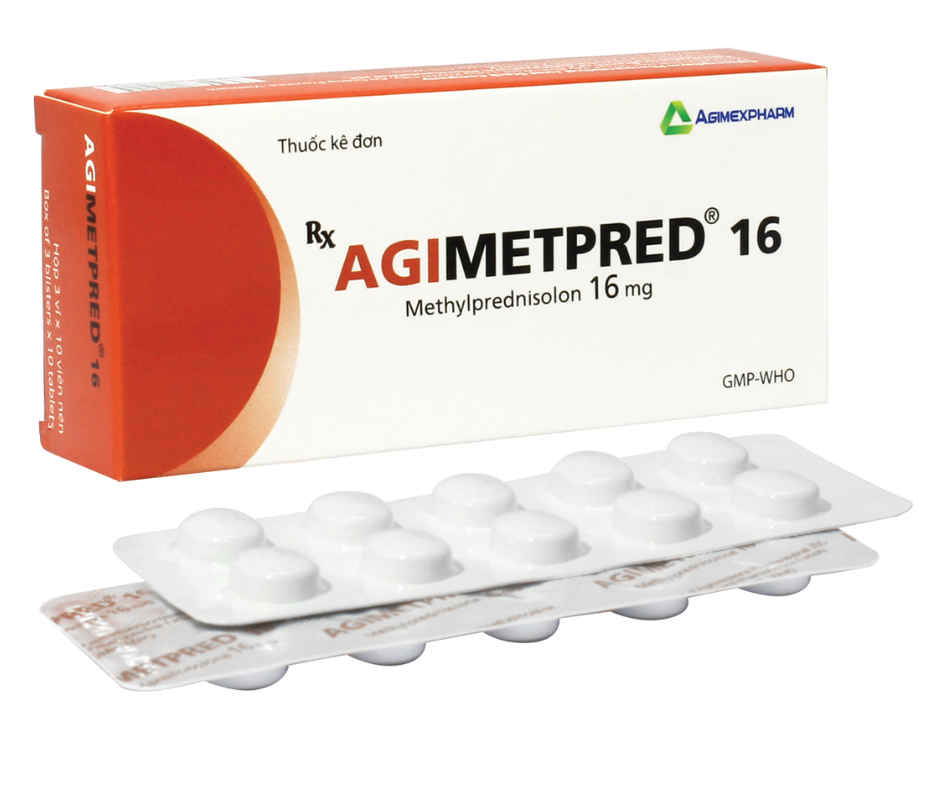 3868. Agimetpred 16 - (Methylprednisolon 16mg) - [Thùng 270 Hộp; Hộp 6 Vỉ; Vỉ 10 Viên] Agimexpharm - Việt Nam