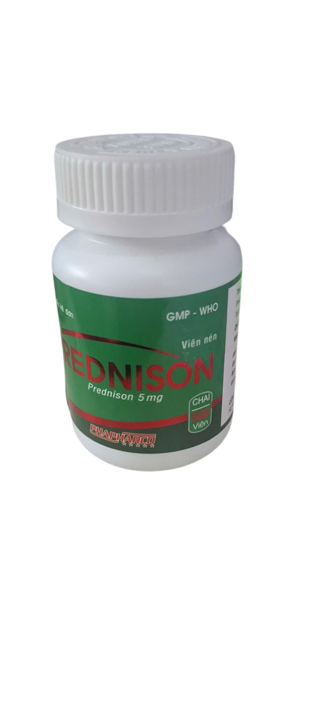 3948. Prednison (Viên Lá Xanh) - (Prednison 5mg) - [Thùng 108 Chai; Chai 500 Viên] Bình Thuận - Việt Nam