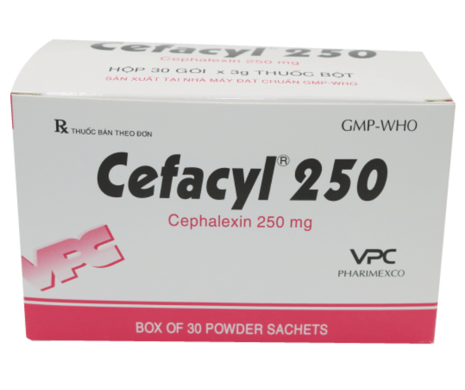 3963. Cefacyl 250 - (Cephalexin 250mg) - [Thùng 48 hộp; hộp 30 gói; gói 3 g] Cửu Long - Việt Nam