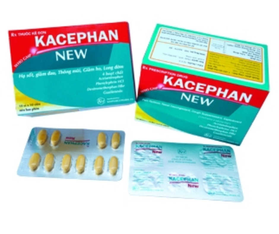 3986. Kacephan New - (Acetaminophen 500mg + Guaifenesin 200mg + Dextromethorphan 15mg + Phenylephrin 10mg) - [Thùng 80 hộp; hộp 10 vỉ; vỉ 10 viên] Khánh Hòa - Việt Nam