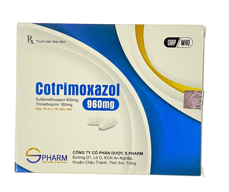 4002. Cotrimoxazol 960Mg - (Sulfamethoxazol 800mg + Trimethoprim 160mg) - [Thùng 92 Hộp; Hộp 10 Vỉ; Vỉ 10 Viên] S.pharm - Việt Nam