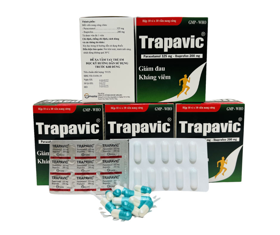 4034. Trapavic - (Paracetamol 325mg + Ibuprofen 200mg) - [Thùng 96 Hộp; Hộp 10 Vỉ; Vỉ 10 Viên] S.pharm - Việt Nam