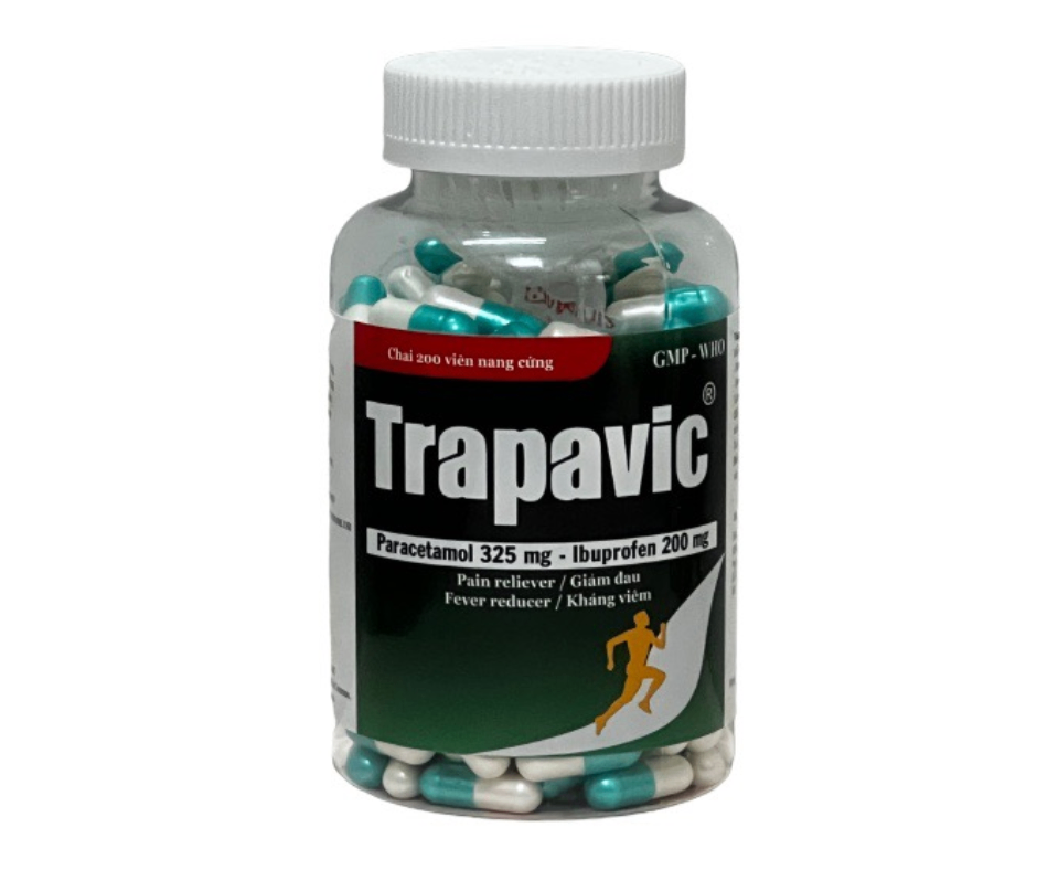 4035. Trapavic - (Paracetamol 325mg + Ibuprofen 200mg) - [Thùng 50 chai; chai 200 viên] S.pharm - Việt Nam