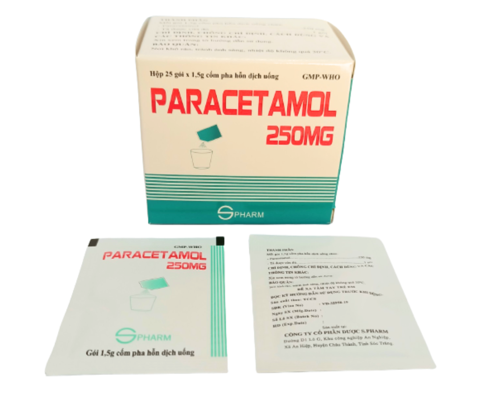 4041. Paracetamol 250Mg - (Paracetamol 250mg) - [Thùng 108 Hộp; Hộp 25 Gói; Gói 1.5 G] S.pharm - Việt Nam